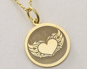 Gold Solid 14K Real Gold Heart Tiny Dainty Pendant Necklace , Best Birthday Gift for Women , Heart Necklace Gold , Minimalist Heart Necklace