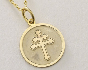Gold Solid 14K Real Gold Cross of Lorraine Necklace, Personalized Cross of Lorraine, Double Cross Pendant, Necklace For Protection