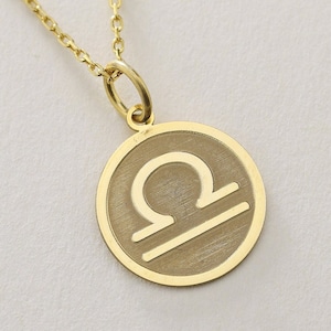 Gold Solid 14K Real Gold Libra Necklace , Personalized Libra Pendant , Charm Libra Disc , Libra Gold Jewelry , Medallion Libra Zodiac