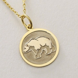 Gold Solid 14K Real Gold Bear Necklace , Personalized Mama Bear Pendant ,Bear Charm Jewelry, Family Necklace , Dainty Mom Disc Necklace ,Mom