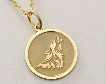 Pingente de lobo em ouro maciço 14K, colar personalizado de lobo, colar com pingente, amante da noite de lobo, presente de lobo em ouro, presente para ela