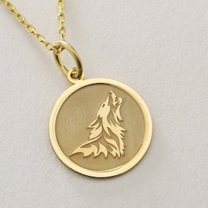 Gold Solid 14K Real Gold wolf pendant, wolf Custom necklace, charm necklace, wolf night lover, Gold wolf gift, gift for her