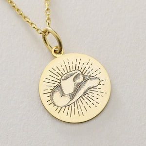 14k Solid Gold Cowboy or Cowgirl Hat Necklace , Cowboy Pendant , Cowgirl Gold Necklace , Minimalist Necklace , Woman Gift , Mom Gift