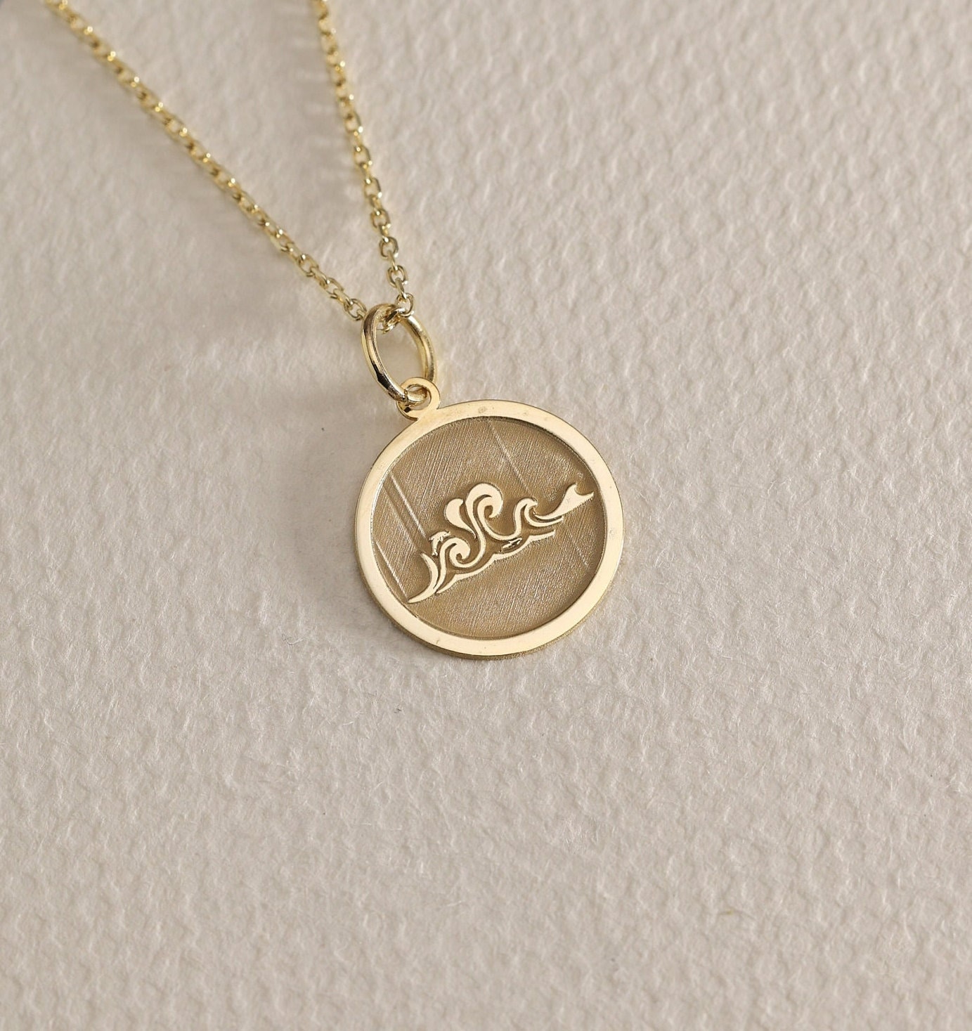 ゴールドソリッド 14K リアルゴールドウェーブネックレス 