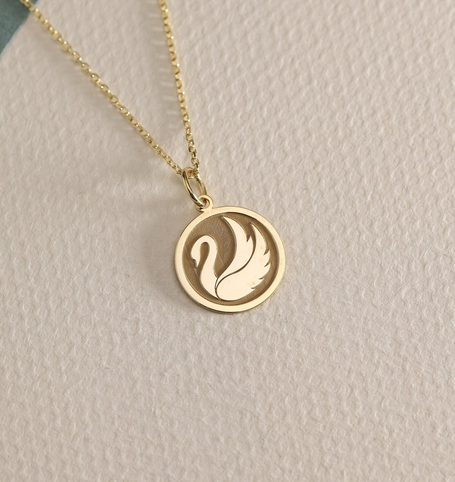 Gold Solid 14K Real Gold Swan Necklace, Pesronalized Swan Pendant, Gold Swan Charm, Dainty Swan Jewelry, Gold Animal Pendant, Swan Pendant