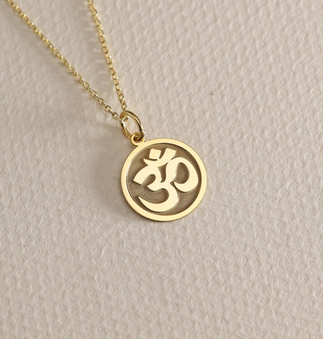 Gold Solid 14K Real Gold Om Necklace Personalized Yoga Etsy
