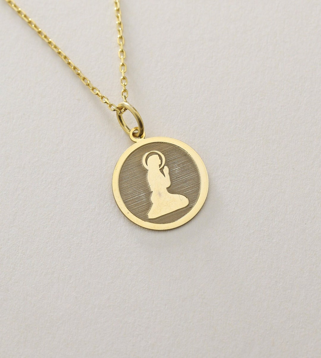 Gold Solid 14K Real Gold Virgin Mary Necklace , Personalized Mother ...