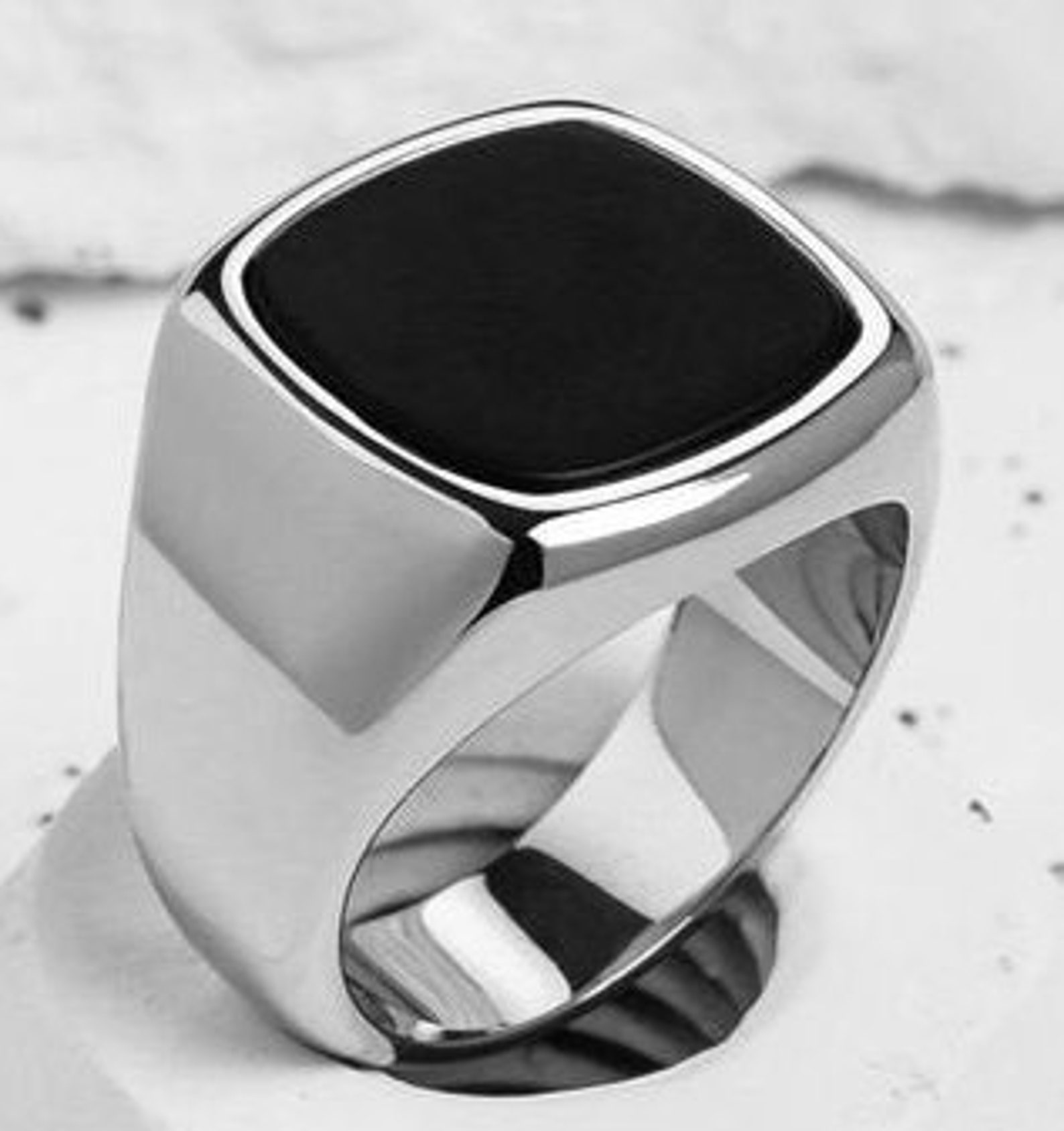 Men Onyx Wedding Ring Mens Onyx Cushion Ring Minimalist