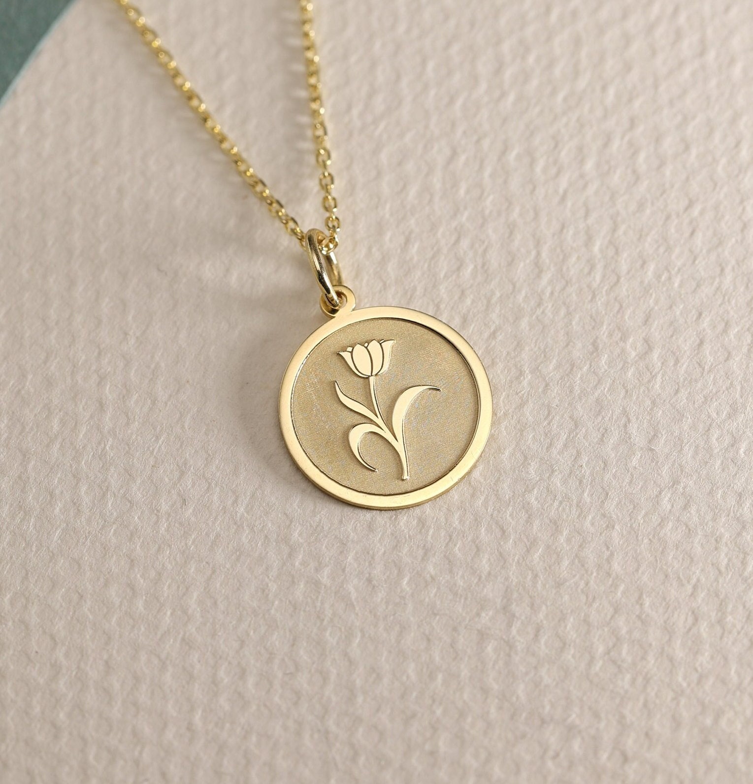Gold Solid 14K Real  Gold Tulip Necklace , Personalized Tulip Pendant , Flower, Eternal Love Symbol Pendant ,Tulip Flower Necklace ,Birthday