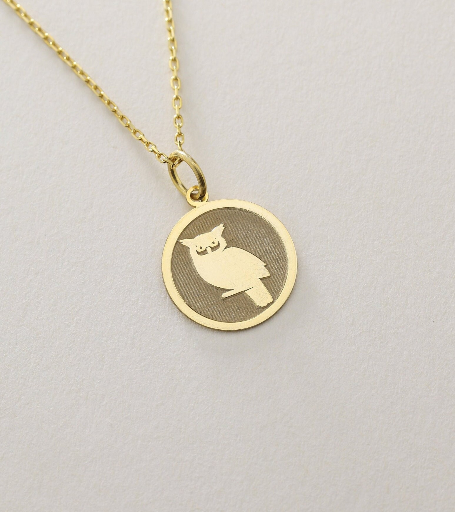 Gold Solid 14K Real Gold Owl Necklace, Personalized Owl Pendant, Owl Pendant, Animal Necklace, 14k R