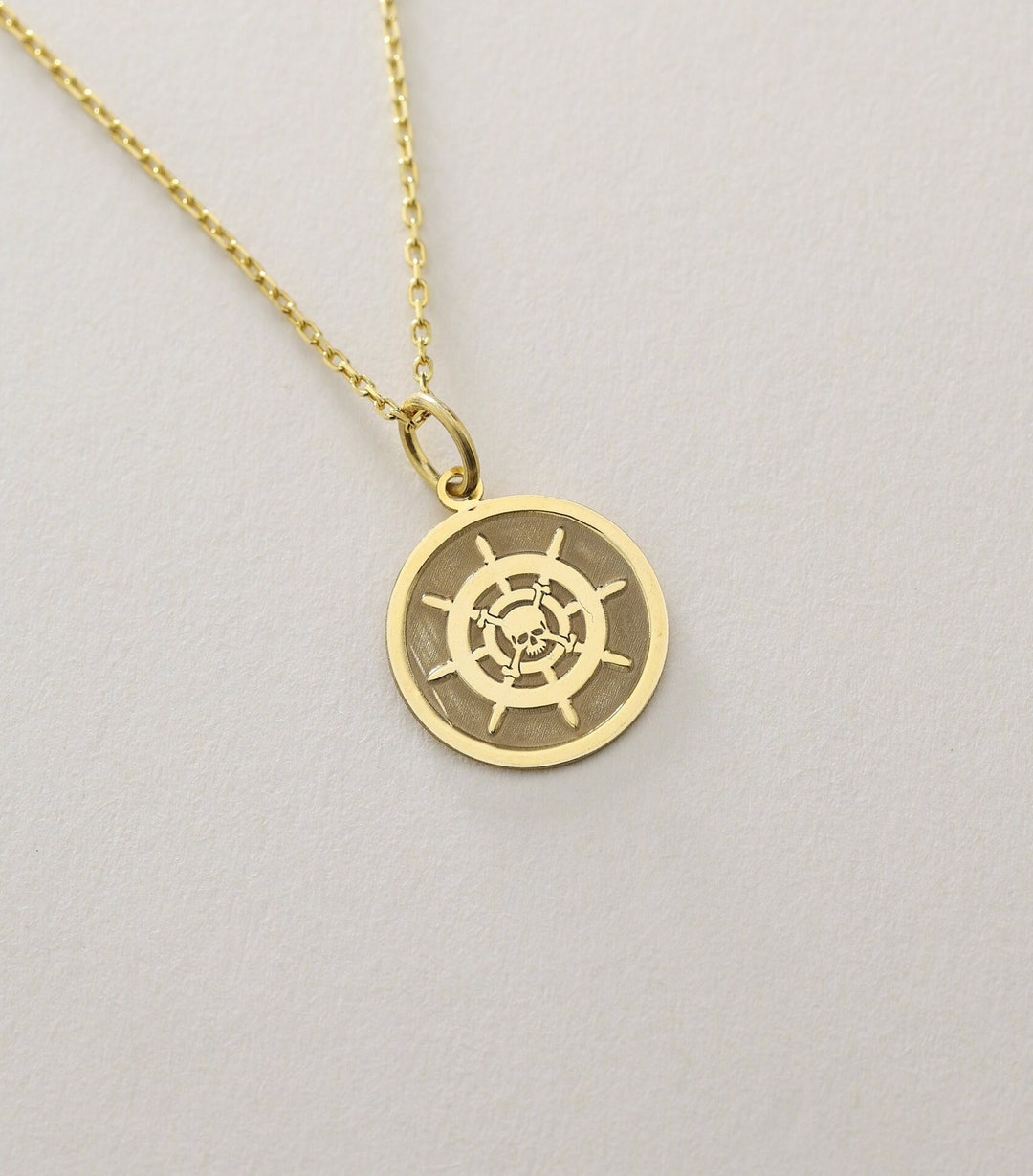 Gold Solid 14K Real Gold Rudder Necklace , Ship Lover Gift , Anchor ...