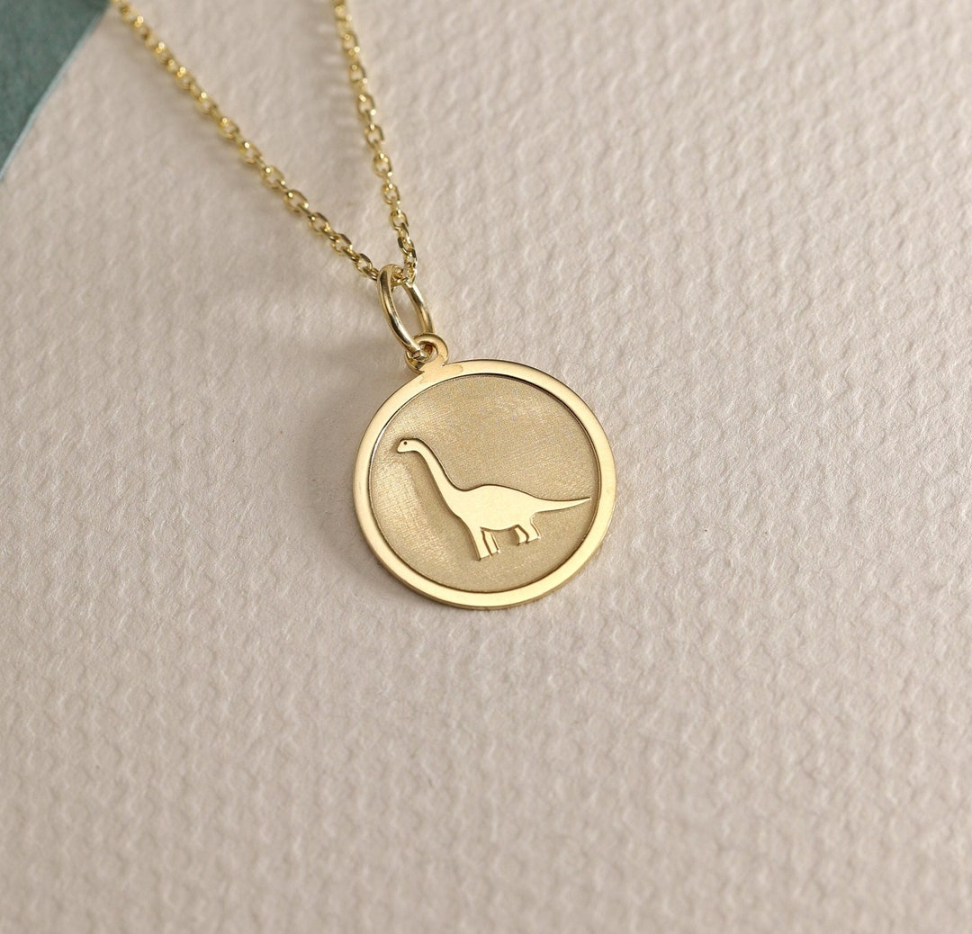 Gold Solid 14K Real Gold Dinosaur Necklace , Personalized Dino Pendant