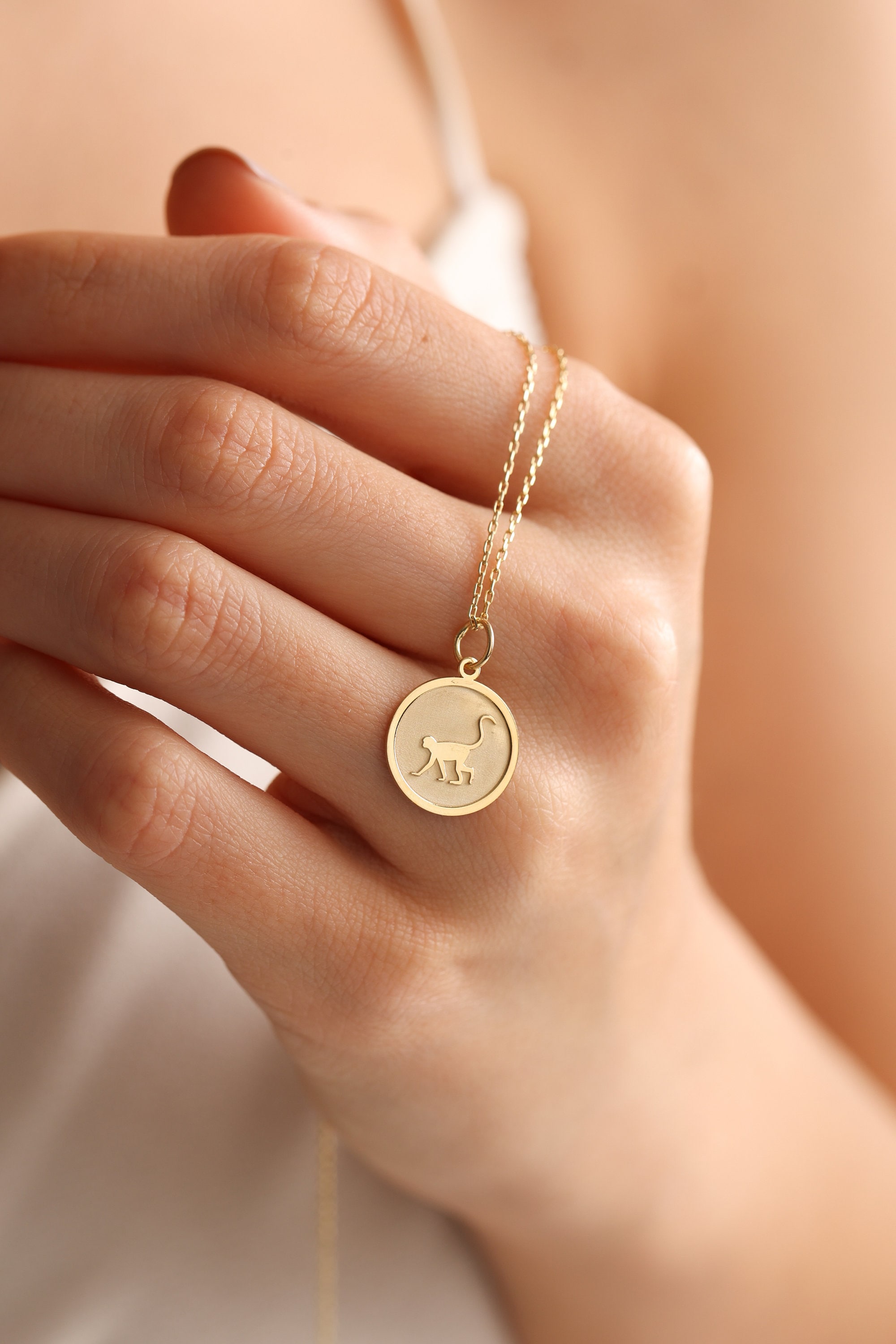 Gold Solid 14K Real Monkey Necklace, Personalized Monkey Pendant ...