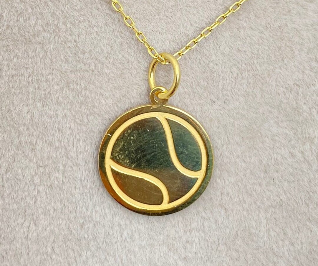 Gold Solid 14K Real Gold Tennis Ball Necklace Personalized Etsy