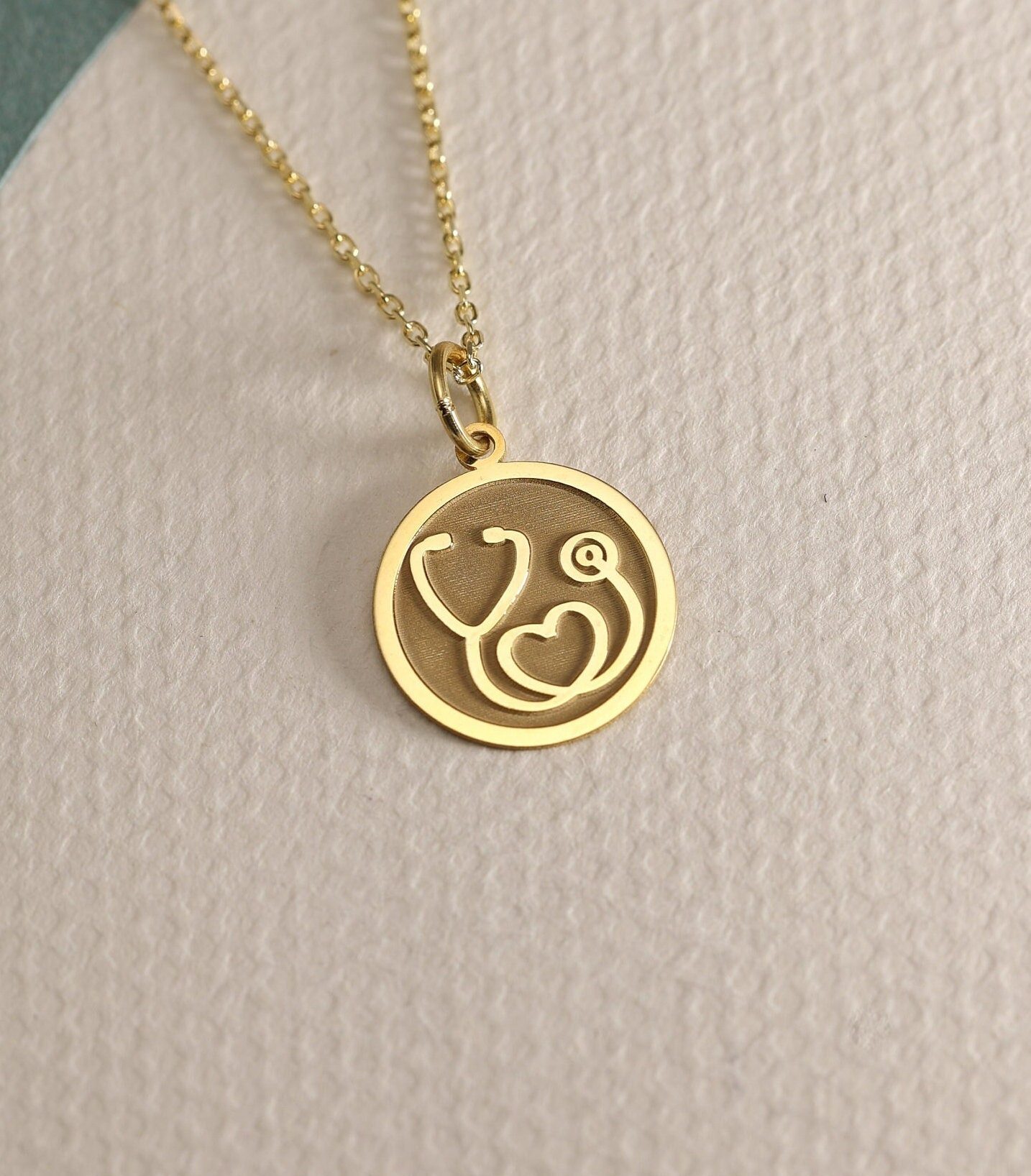 Gold Solid 14K Real Gold Love Medicine Necklace, Personalized Heart Doctor Symbol Pendant, Dainty Stethoscope Jewelry, Gold Medical Student