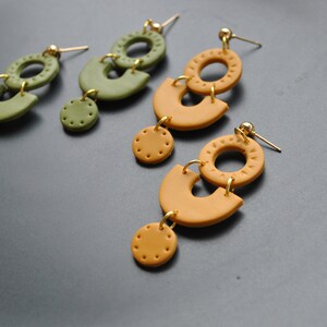 Modern Arch green mustard caramel hoop earringsMinimalist fan | Etsy