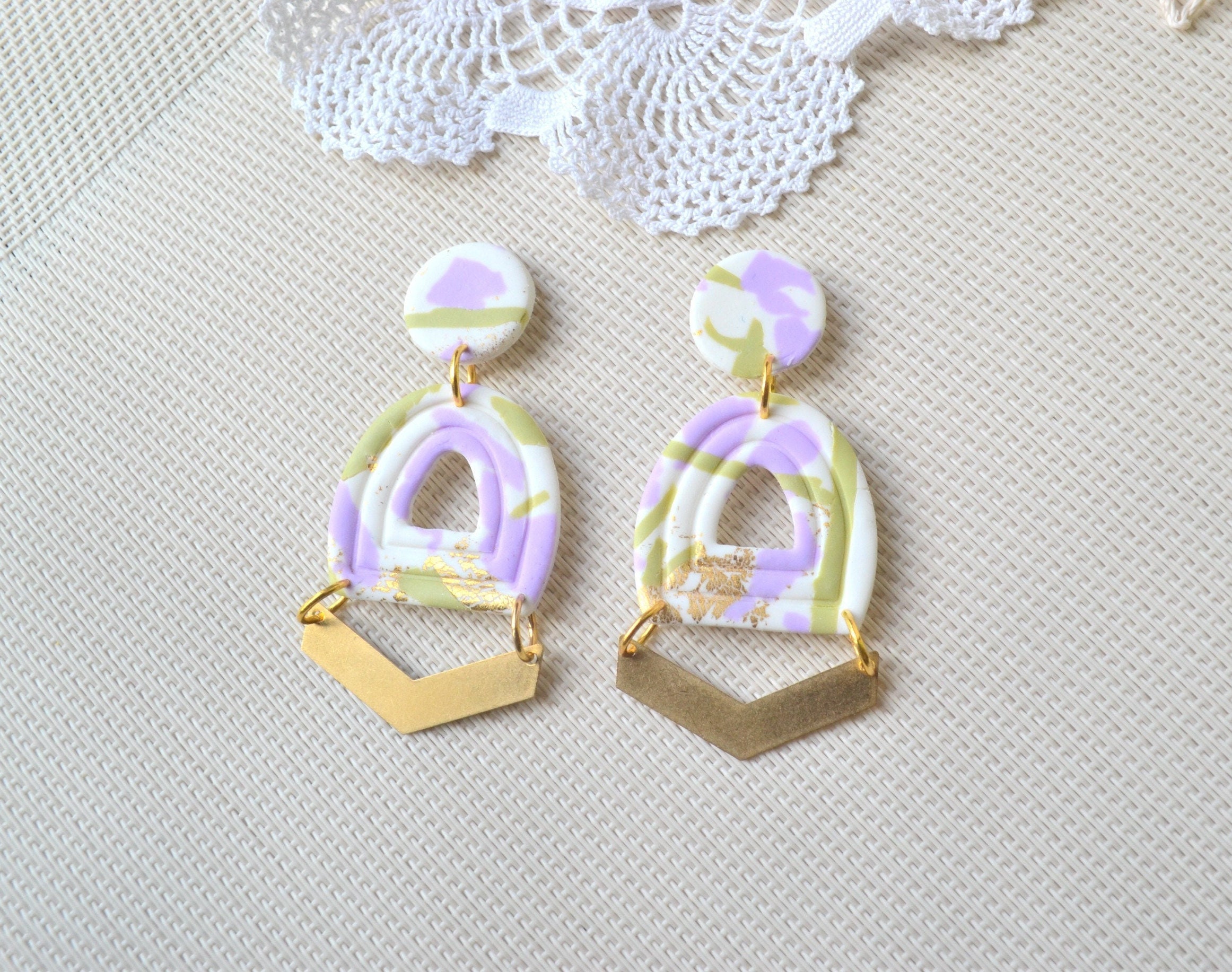 Casual Pastel Clay Earringsboho Clay Clipsstone Texture Clay Etsy