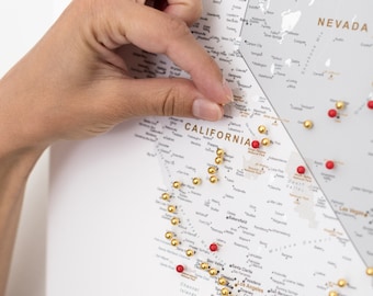 Personalized Push Pin USA Map with National Parks, Gray Places Traveled Adventure Pin Board, Detailed Pinnable Cities I&#39;ve Been Wall Decor