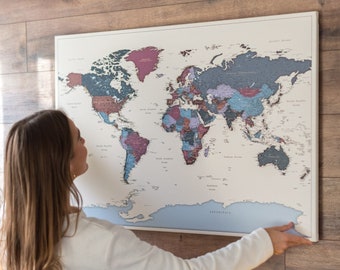 Extra Large Push Pin World Map, Detailed Pinboard to Mark Places Visited, Personalized Travel Tracker, Show Countries I Have Been, Trip Map