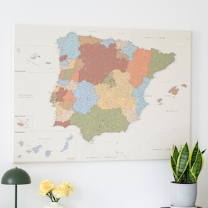 Spain & Portugal Push Pin Travel Map to Mark Places You've Been, Detailed Pinnable Canvas Wall Art, Large Travel Tracker to Mark Locations