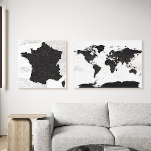Ensemble de cartes du monde noir et de la France, cartes de voyage personnalisées avec punaises, tableau d'affichage des pays que vous avez visité pour marquer les voyages, idée cadeau tracker de voyage