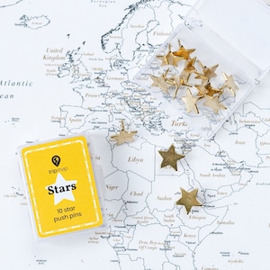 Puntine da disegno con mappa Gold Stars - Puntine con punta in acciaio inox - Puntine da disegno - 10 pz.