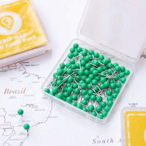 Pinos de pressão de mapa verde claro - Tachas de cabeça redonda com ponta de aço inoxidável - Acabamento fosco - Pinos de marcação - 100 unidades