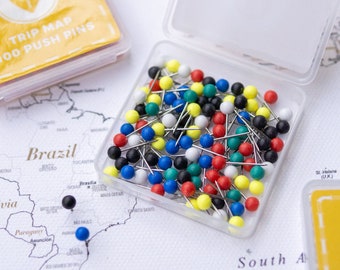 Chinchetas para mapas, 6 colores combinados, cabeza redonda con punta de acero inoxidable, acabado mate, chinchetas para marcar, 100 unidades