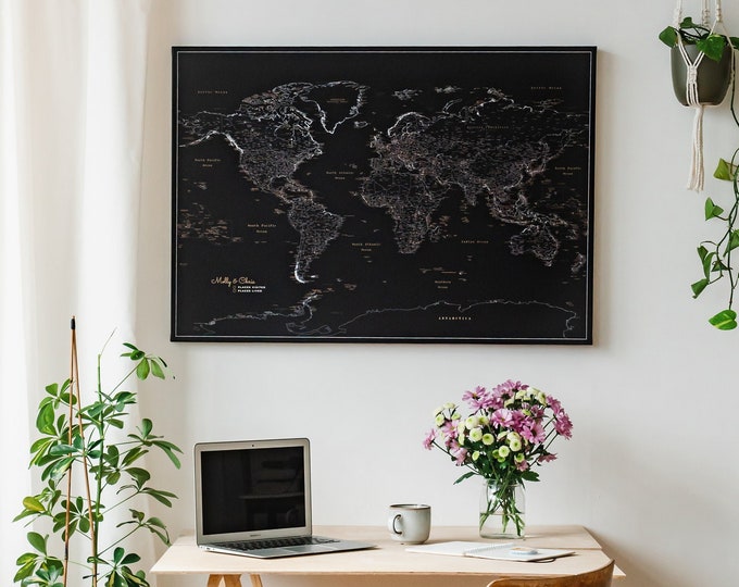 Push Pin World Map Detailed, Travel Pin Board Canvas to Mark Places You ...