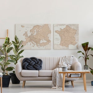 Ensemble de cartes de voyage en Europe et en France, art mural détaillé sur toile, grand tableau d'affichage des lieux que vous avez visités pour marquer les villes visitées