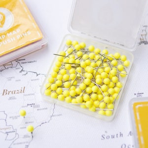 Punaises pour carte jaunes - Punaises à tête ronde avec pointe en acier inoxydable - Finition mate - Marqueurs - 100 pièces