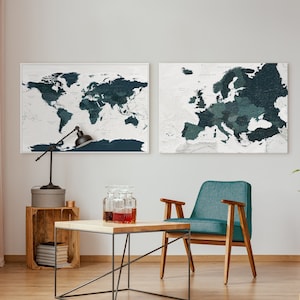 Juego de mapas de pared de Europa y el mundo, tablero de anuncios con los lugares que hemos visitado para mostrar nuestros viajes, lienzo decorativo con chinchetas personalizado y detallado, 100 x 70 cm/39 x 27″