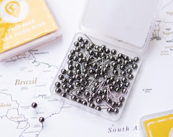 Map Push Pins Metallic Black - Round Head Tacks with Stainless Point - Metallic Finish - Marking Pins - 100 pc