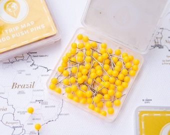 Map Push Pins Orange - Round Head Tacks with Stainless Point - Matte Finish - Marking Pins - 100 pc