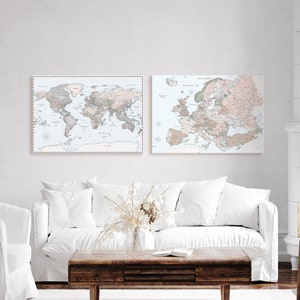 Conjunto de painéis de anúncios Lugares que visitamos Mundo e Europa, impressão de parede para mostrar viagens, decoração detalhada em tela com alfinetes personalizados, 100 x 70 cm/39 x 27″