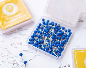 Map Push Pins Dark Blue - Round Head Tacks with Stainless Point - Matte Finish - Marking Pins - 100 pc