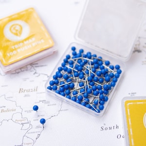 Map Push Pins Dark Blue - Round Head Tacks with Stainless Point - Matte Finish - Marking Pins - 100 pc