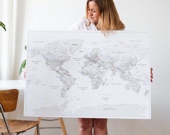 Push Pin Travel World Map, Detailed Pin Board Canvas to Mark Places You've Been, Pinnable Visited Countries Map, Travel Tracker Wall Art