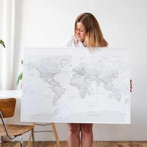 Push Pin Travel World Map, Detailed Pin Board Canvas to Mark Places You've Been, Pinnable Visited Countries Map, Travel Tracker Wall Art