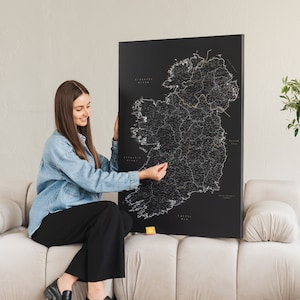 Mappa dell'Irlanda con città, mappa di viaggio con puntine per contrassegnare i luoghi visitati, grande bacheca di viaggio in tela, mappa murale delle contee irlandesi