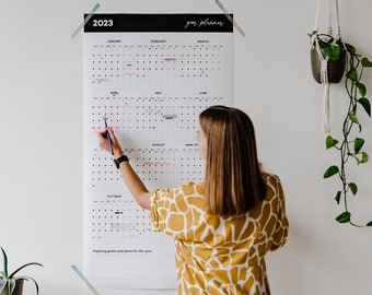 Calendario de pared para todo el año 2024, 2025, 2026, planificador mensual anual grande, organizador anual mínimo, papel blanco negro gigante 24x44″/61x111cm