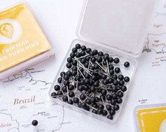 Map Push Pins Black - Round Head Tacks with Stainless Point - Matte Finish - Marking Pins - 100 pc