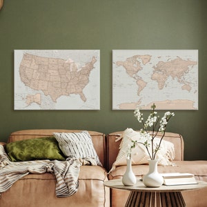 100 x 70 cm Pinnwand Set zum Aufklappen, USA & Weltkarte - Große detaillierte Leinwand