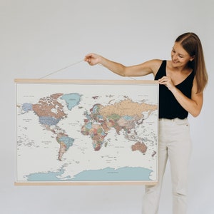 Politische Weltkarte Poster XXL - Weltkarte Für Die Wand - Weltkarte Mit Städten - Weltkarte Groß Leinwand - Weltkarte Länder Markieren