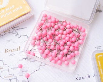 Map Push Pins Rose/Pink- Round Head Tacks with Stainless Point - Matte Finish - Marking Pins - 100 pc