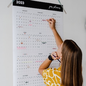 Calendario da parete annuale 2025, 2026, 2027, grande pianificatore mensile annuale, organizzatore annuale minimo, carta gigante nera e bianca 24x44″/61 x 111 cm