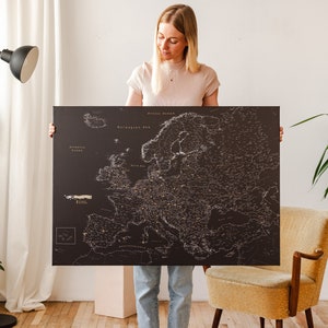 Carte de l'Europe à épingles avec villes pour marquer les lieux que j'ai visités, tableau européen détaillé sur toile, tracker de voyage en famille personnalisé à épingler