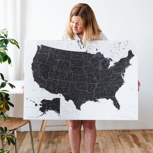 Carte à épingles où j'ai visité des endroits des États-Unis, tableau à épingles en toile pour marquer les voyages, grande décoration murale détaillée d'aventure personnalisée avec les parcs nationaux