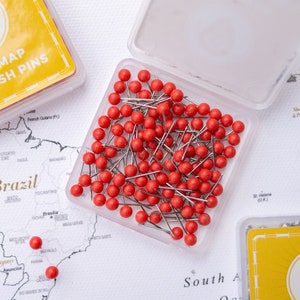 Map Pins Red - Rundkopf-Tacker mit Edelstahlspitze - Matte Oberfläche - Marking Pins - 100 Stück