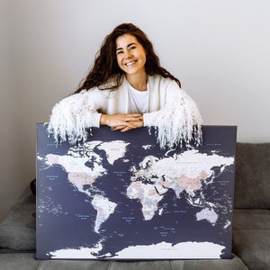 Personalized Anniversary Push Pin World Map Canvas - Places I've Been Map - Map with Pins to Mark Travels - 1st Anniversary Gift for Husband